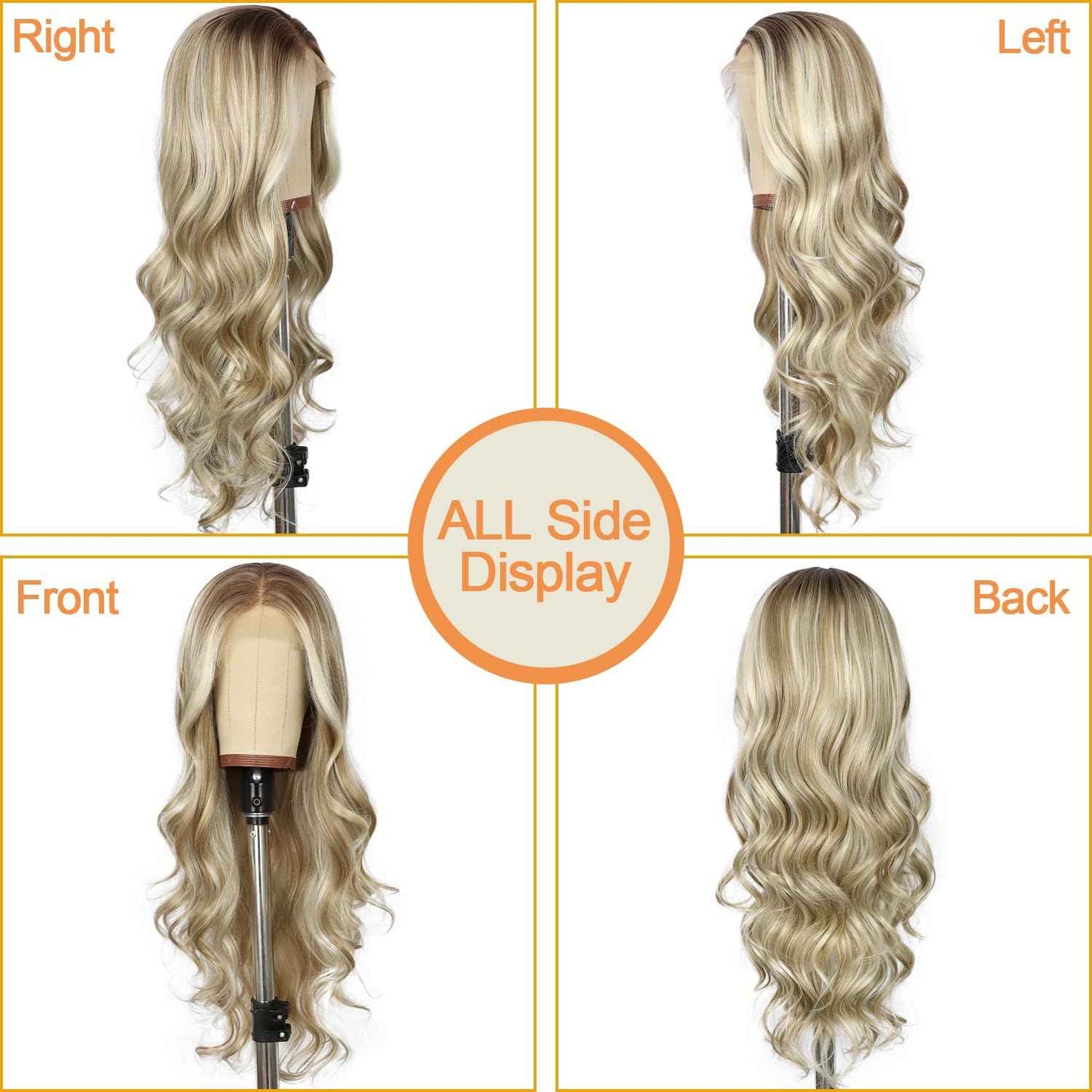 SAPPHIREWIGS Blonde Synthetic Lace Front Wig Ash Blonde Highlight 13×4 Loose Body Wave Wig Glueless Lace front Wigs for Women Pre Plucked Hairline Heat Resistant Wig for Daily Party Wigs 26inch
