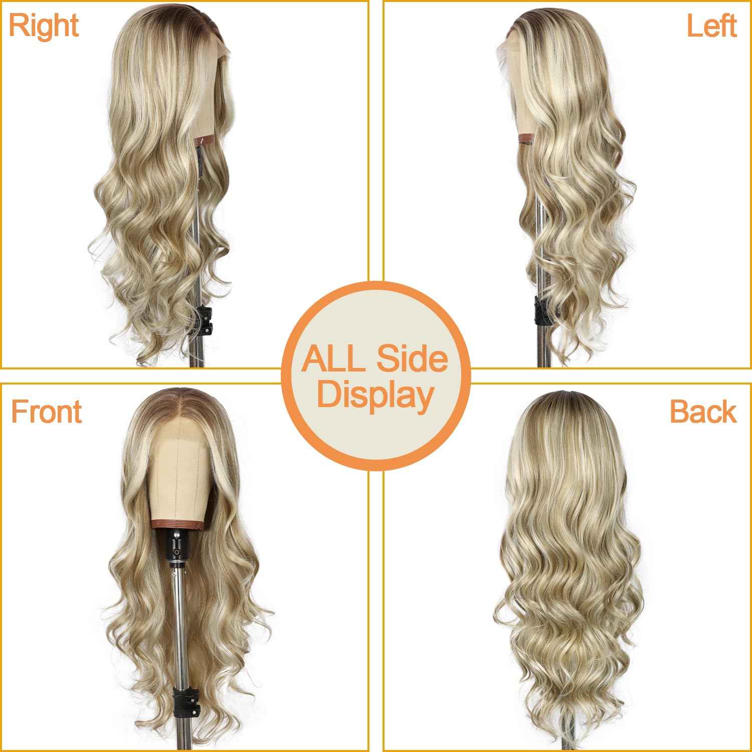 SAPPHIREWIGS Blonde Synthetic Lace Front Wig Ash Blonde Highlight 13×4 Loose Body Wave Wig Glueless Lace front Wigs for Women Pre Plucked Hairline Heat Resistant Wig for Daily Party Wigs 26inch