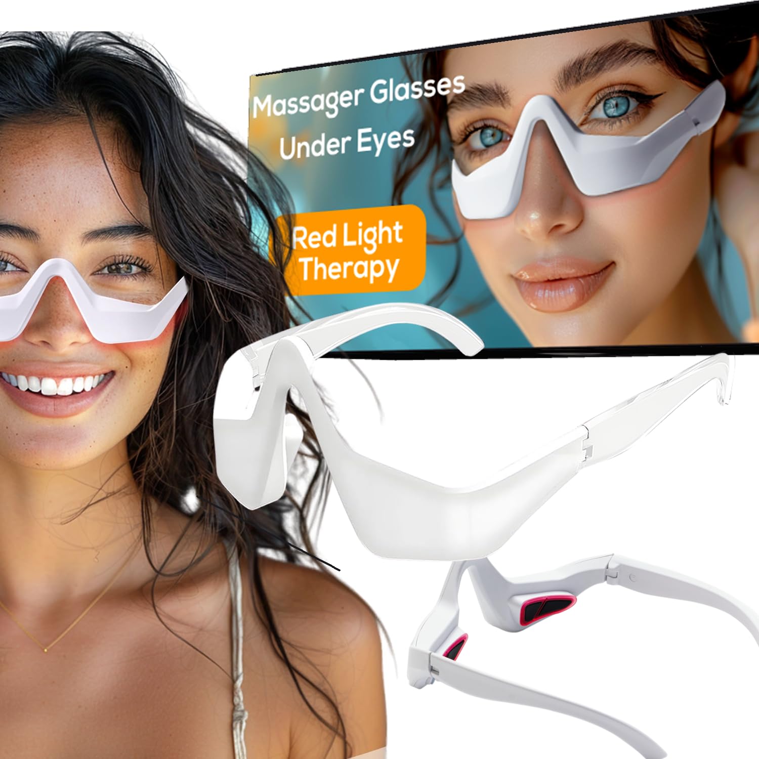 WINTER PLUM Under Eye Red Light Therapy Glasses, Under Eye Red Light Therapy Device Eye Glasses Massager Red Light Therapy for Face Under Eye Device Reduce Dark Circles Relax Eye Strain