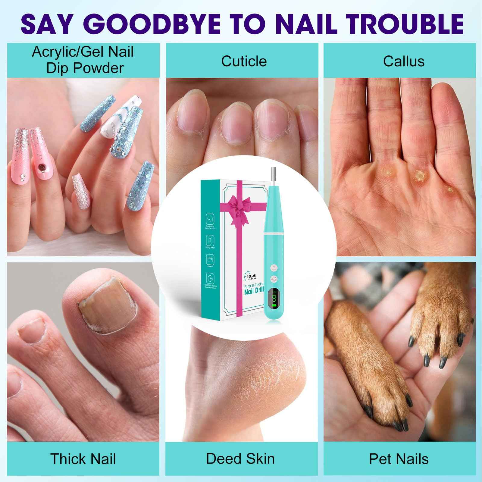 Electric Cordless Nail Drill, Super Lightweight Electric Nail File, Professional Manicure Pedicure Kit with 9 Speed & LCD Display, Nail Grinder for Thick Toenail Cuticle Women Men Baby Pets