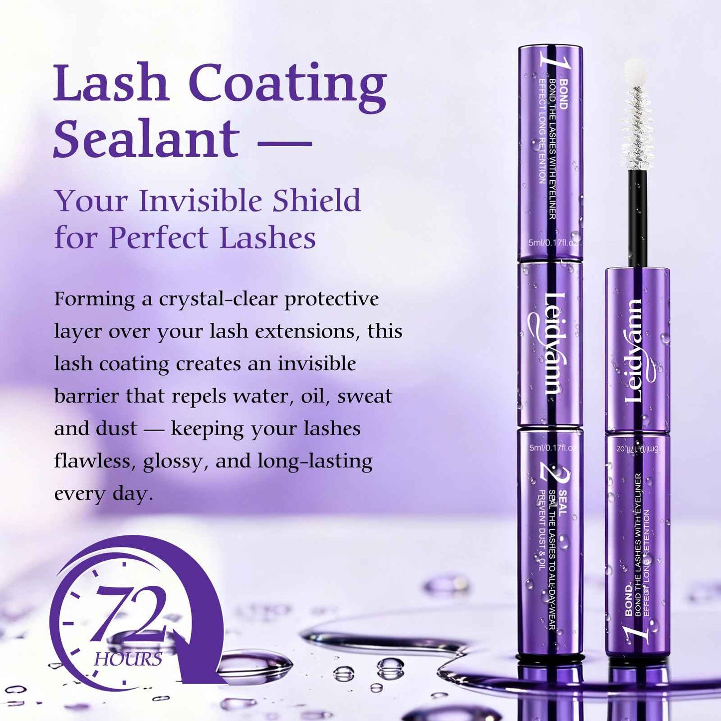 Lash Cluster Glue, Lash Cluster Bond & Seal, 2-in-1 Adhesive for Eyelash Extensions, 72H Waterproof & Long-Lasting Hold,Non-Irritating Gentle Formula, Strong Hold Bond and Seal