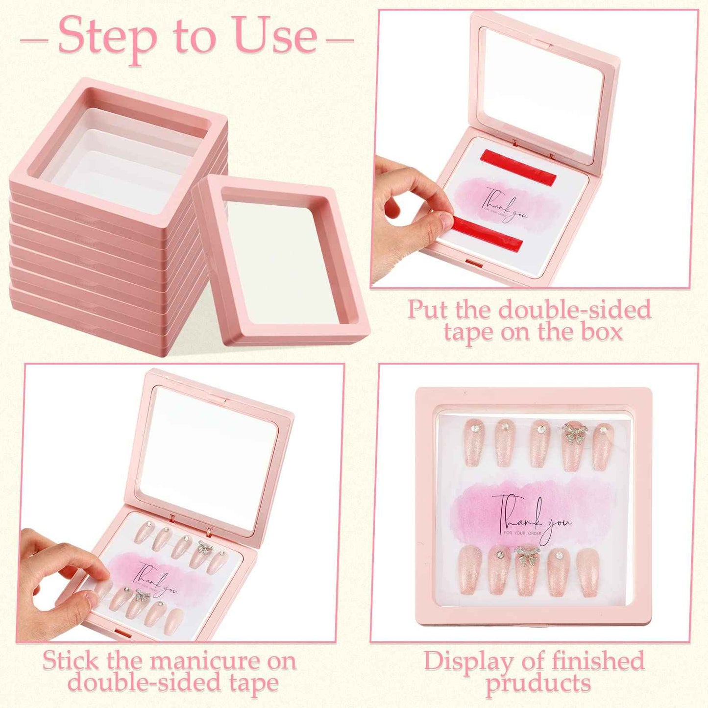 meekoo 30 Pcs Press on Nail Packaging Box with 90 Pcs Adhesive Double Sided Tape Artificial Nail Display Case Storage Container Box Acrylic Packaging Organizer for Art Home Salon(Pink)