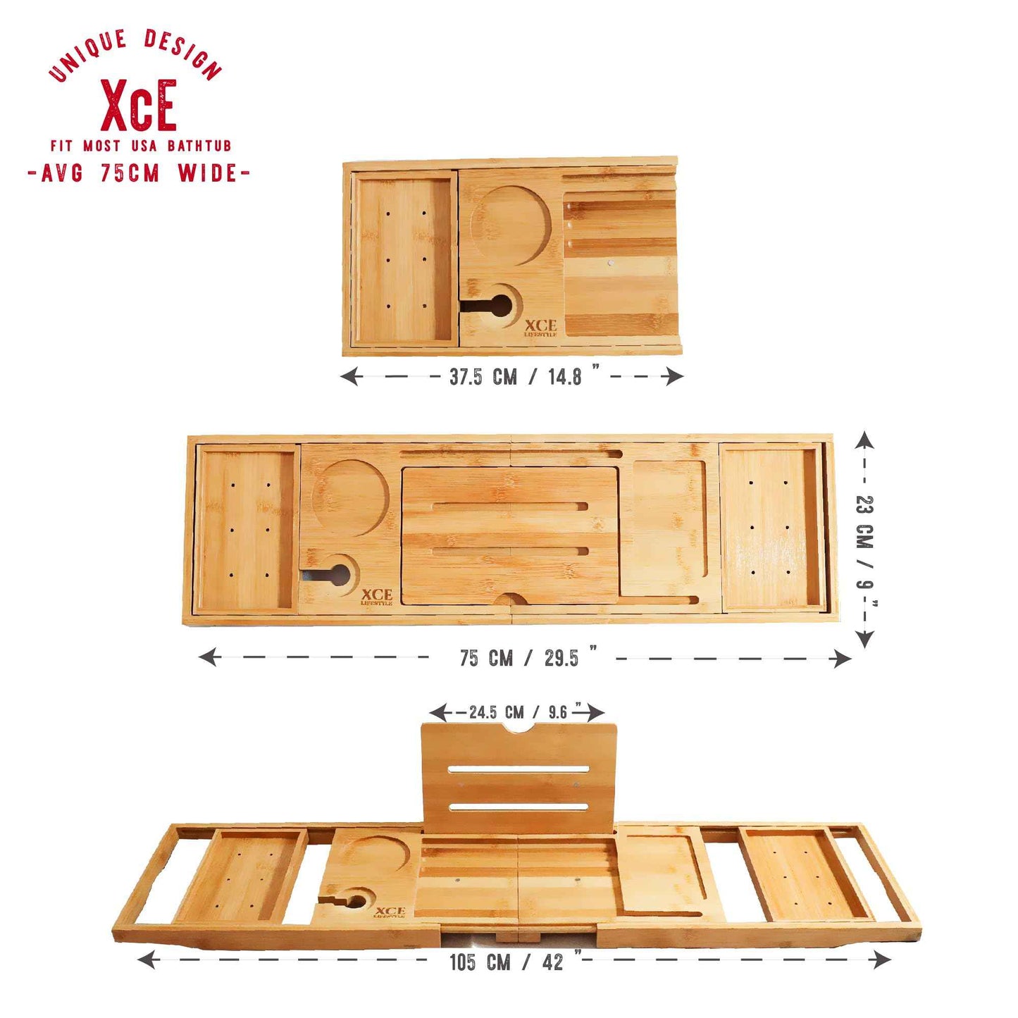 XcE Foldable Bathtub Tray Expandable to 105cm for Luxury Bath, Bath Tray for Bathtub (Bamboo)