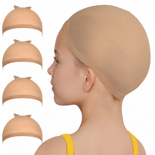 FANDAMEI Wig Cap, 4PCS Wig Cap for Kids Light Brown, Nylon Wig Caps for Kids. Stretchy Stocking Caps for Wigs, Kids Wig Cap Natural for Halloween, Cosplay. Small Wig Cap for Kids, Baby.