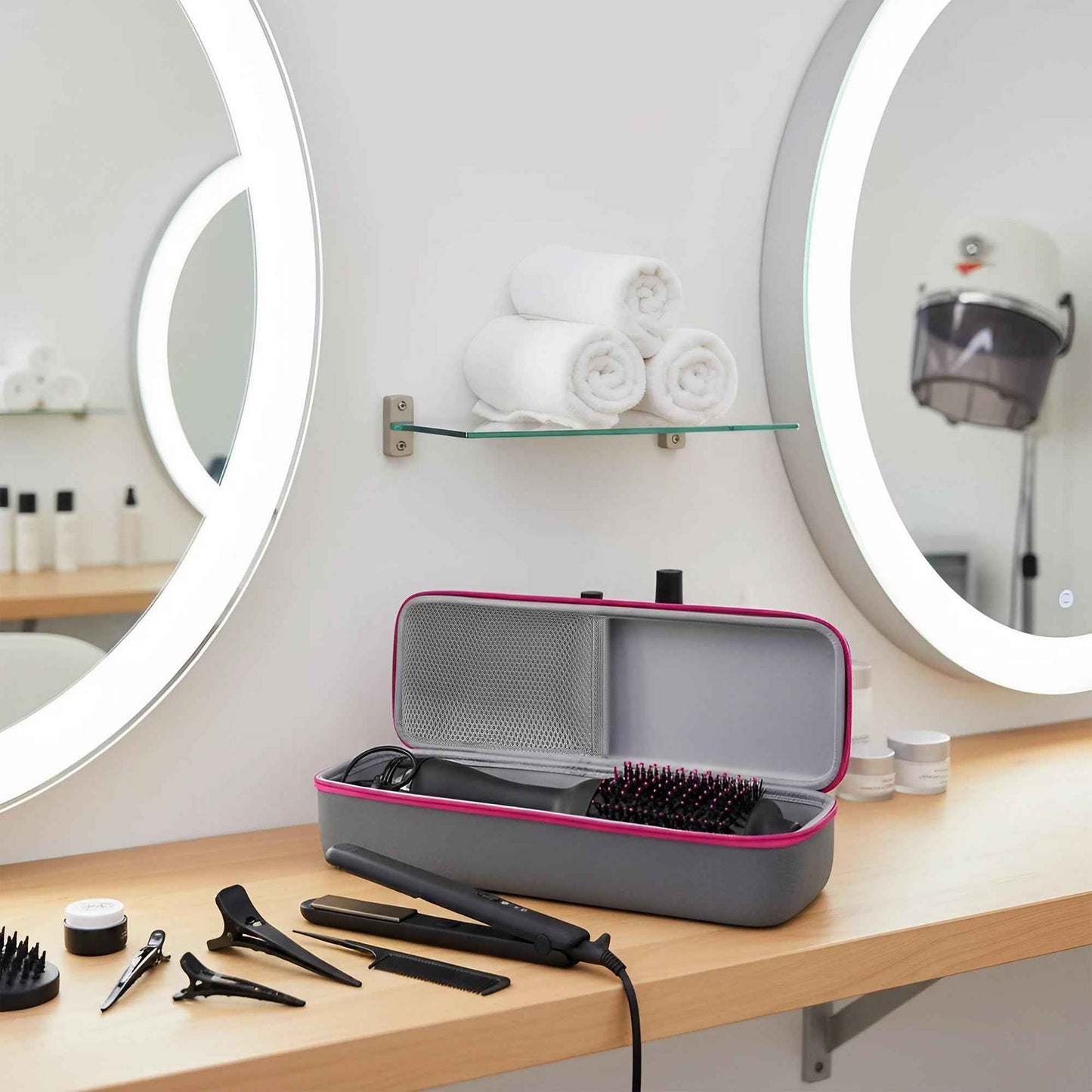 TOCCOOL Portable Hot Air Brush Travel Case - Durable EVA Hard Shell Bag Compatible with Revlon One-Step Hair Dryer/Volumizer/Styler, Fit Hair Tool Storage (Rose Red)