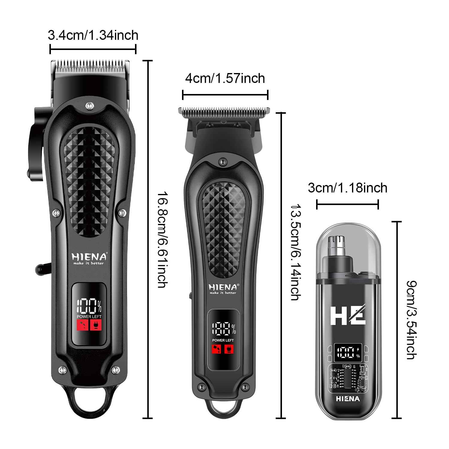 HIENA PRO Professional Cordless Hair Clippers for Men, Beard Trimmer & Nose Hair Trimmer Set, Rechargeable Electric Barber Hair Cutting Grooming Kit