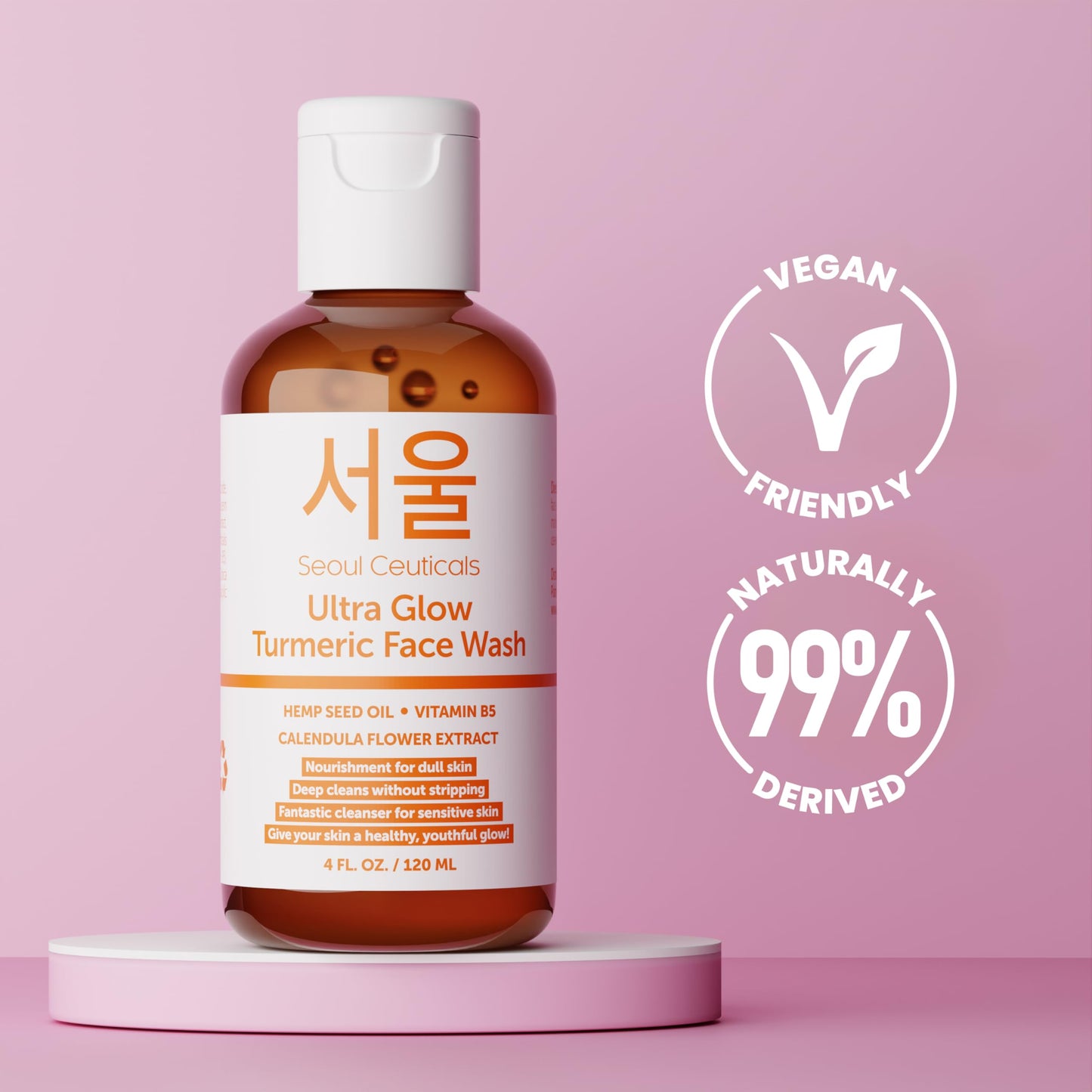 SeoulCeuticals Korean Turmeric Face Wash Cleanser – Vegan Cruelty Free Korean Skincare Facial Cleanser – K Beauty Skin Care for Dry Sensitive Skin 4oz