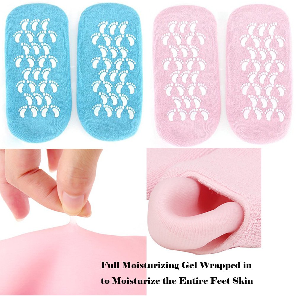 Moisturizing Socks Heel Gel Sock - Callus Rough Foot Care Treatment Soft Silicone Gel Lined Infused Lotion Spa Socks|2 Pairs Cotton Gel Sleeves for Repairing Softening Dry Cracked Feet Skins