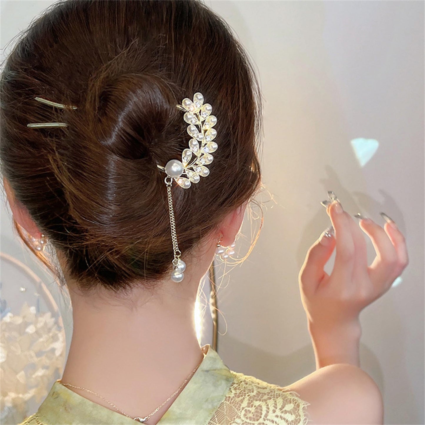 2 Pcs Metal Hairpin Flower Hair Chopsticks Pearl Hair Stick Handmade Classic Hair Pins for Women Girls-043