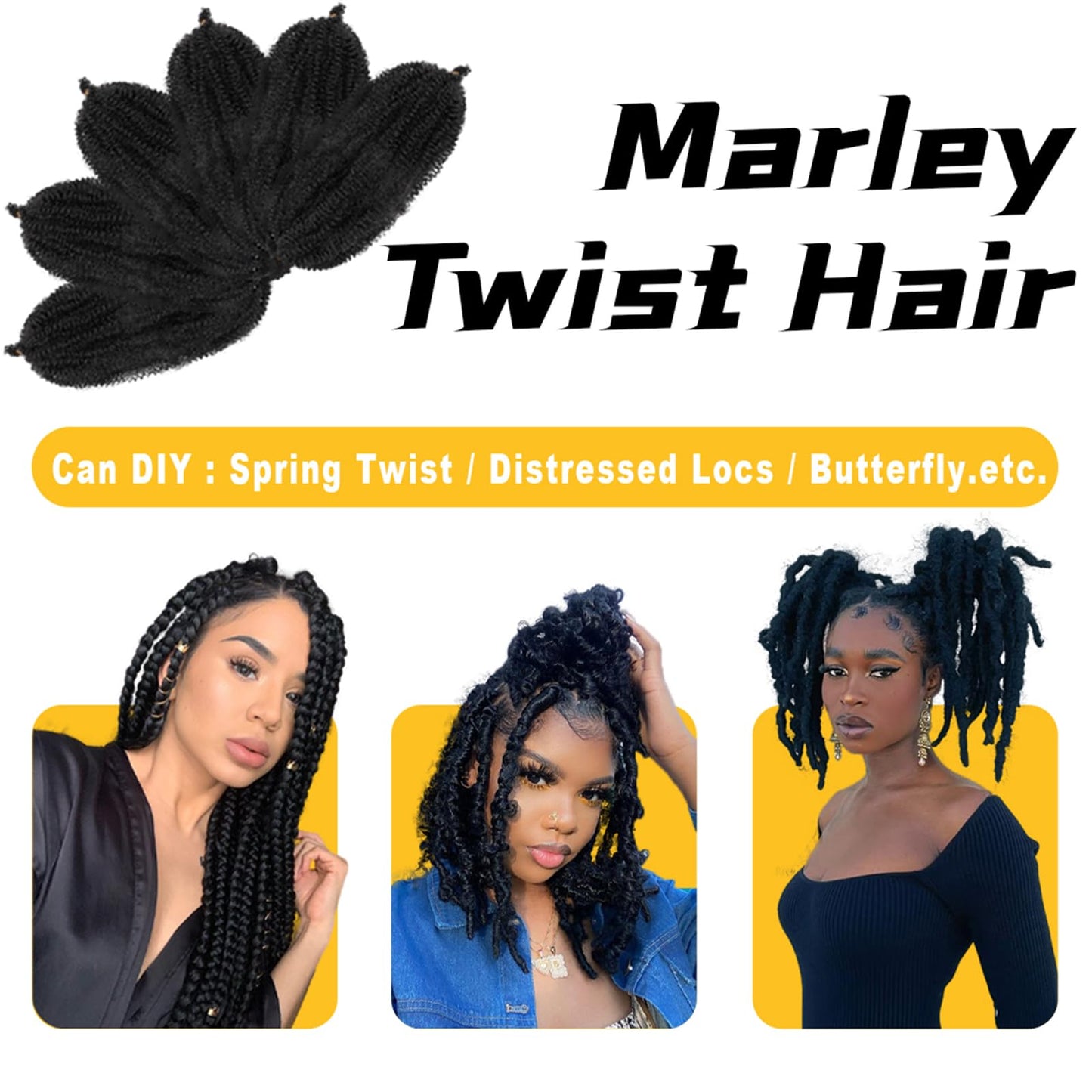 Marley Twist Hair 30 inch 3 Packs Springy Afro Marley Twist Braiding Hair Goden Brown Wrapping Hair for Soft Locs Pre Separated Kinky Twist Braiding Hair for Women