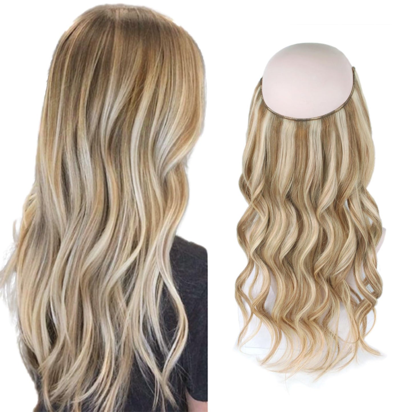 Sassina Invisible Wire Hair Extensions with Transparent Wire 16 Inch 80g Highlight Ash Blonde to Platinum Blonde Remy Hair Extensions, P8-60