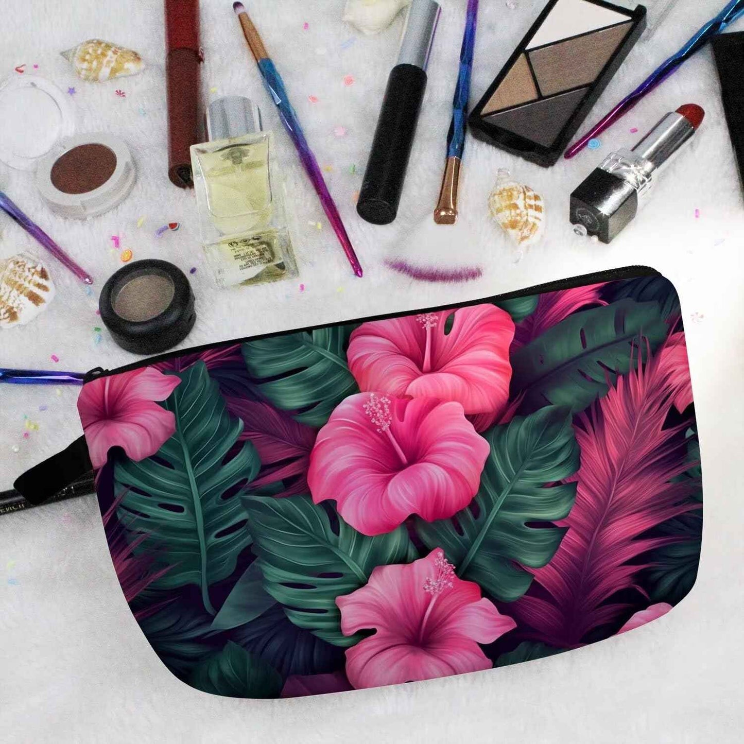 Livel lhood Tropical Flower Makeup Bag Cute Small Organizer Zipper Pouch Tropical Flower Cosmetic Bag Birthday Present for Women Friends -2