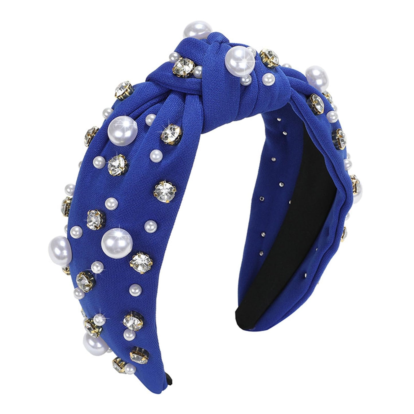 Aodse Headbands for Women Pearl Rhinestone Hairband Knotted Crystal Head Band Non Slip Wide Top Knot Headband Luxury Jeweled Hair Accessories (Royal Blue)