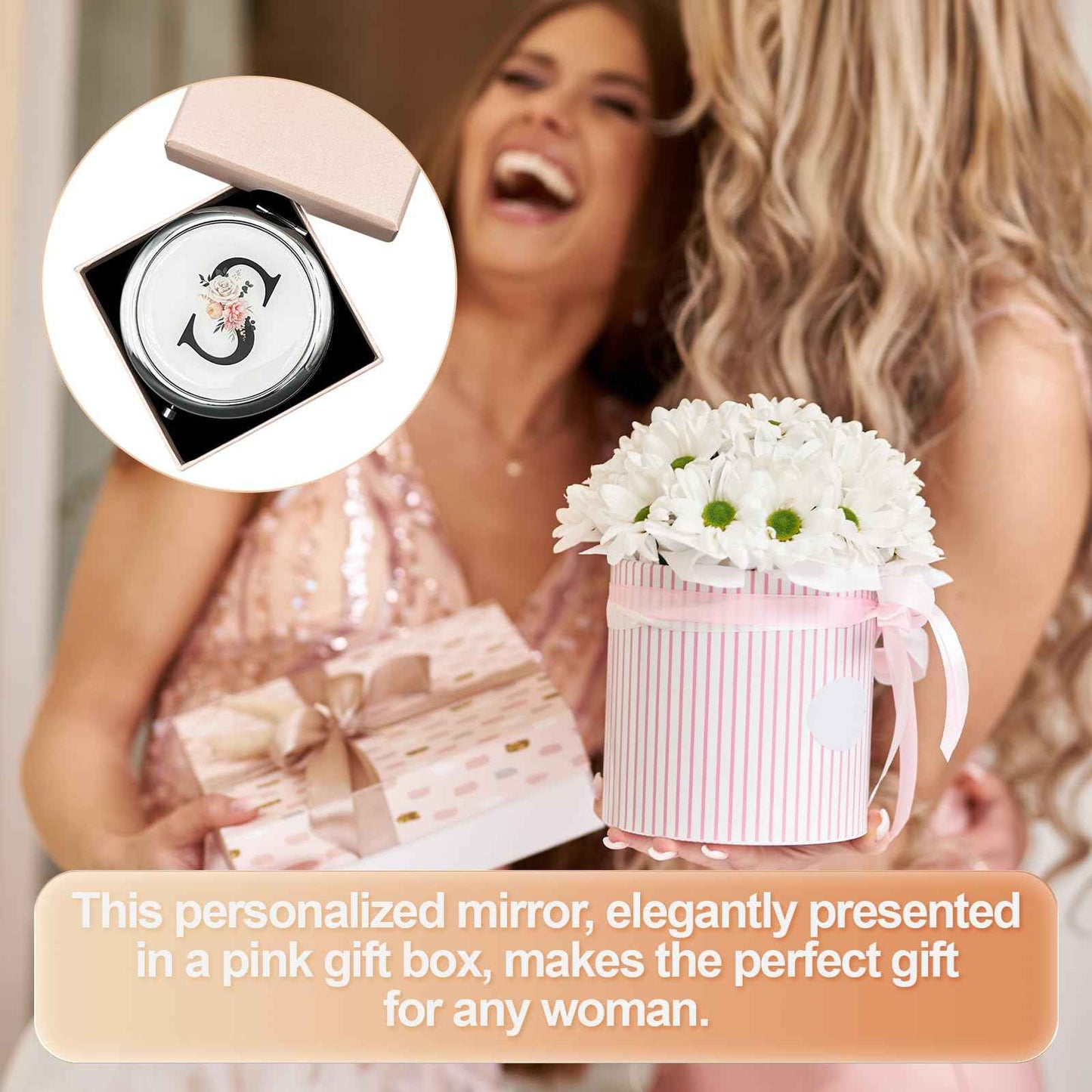 JEKUGOT Personalized Makeup Mirror Small Mirror Pocket Mirror Bride To Be Gifts Engagement Gifts Personalized Gift Mirrors A-Z Gifts for Women Birthday Gifts(M)