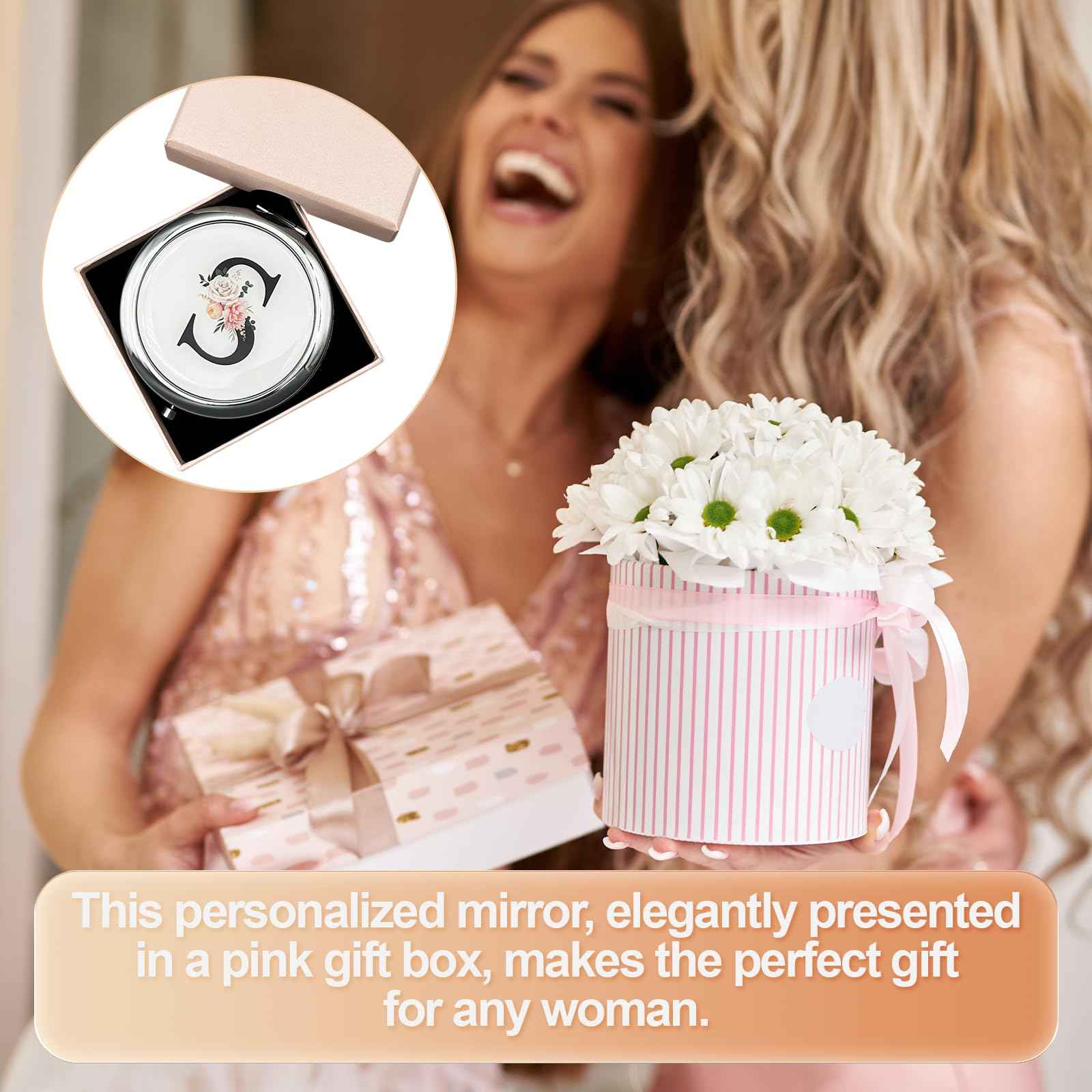 JEKUGOT Personalized Makeup Mirror Small Mirror Pocket Mirror Bride To Be Gifts Engagement Gifts Personalized Gift Mirrors A-Z Gifts for Women Birthday Gifts(M)