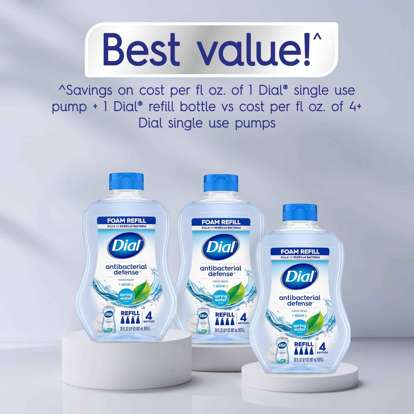 Dial Antibacterial Defense Foaming Hand Soap + Aloe, Spring Water Scent, 30 Fl Oz Hand Soap Refill (4 Pack), Dermatologist-Tested, Gentle on Skin