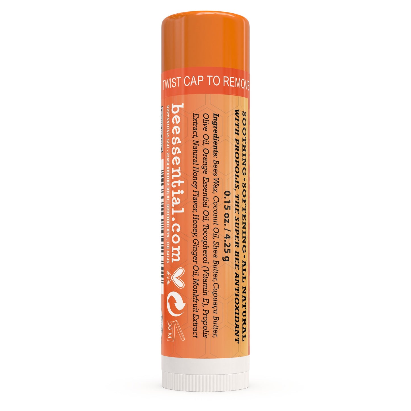 Beessential Natural Bulk Lip Balm, Orange Ginger, 18 Pack | For Men, Women, and Children. Great for Gifts, Showers, & More