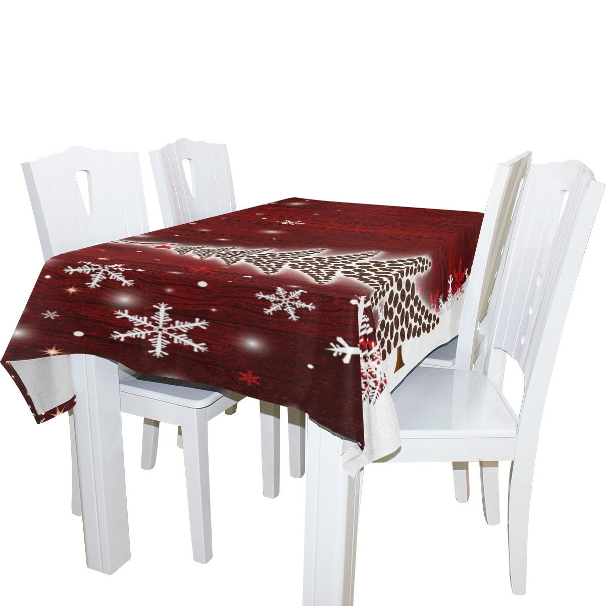 Naanle Christmas Holiday Rectangle Tablecloth 60"(W) x 108"(L), Christmas Tree with Winter Snowflake Modern Table Linen Cloth Cover for Kitchen Dining Room Party Home Decoration