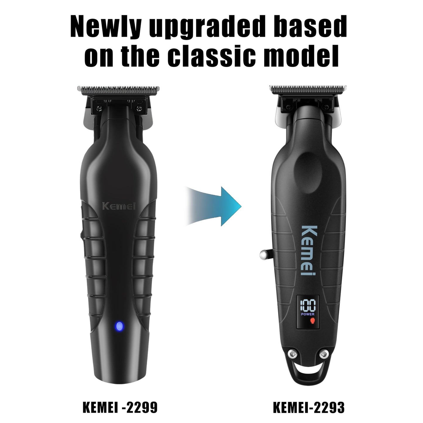 KEMEI 2293 Professional Hair/Beard Trimmer for Men Zero Gapped Hair Clippers for Barber with T Blade, Cordless Rechargeable