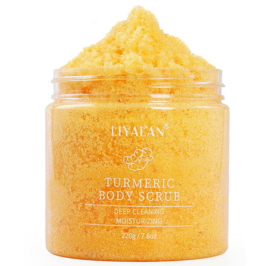 Liyalan Turmeric Body Scrub Moisturizing and Exfoliating Body, Face, Hand, Foot Scrub,Nourishes Skin,Deep Cleansing 7.8oz