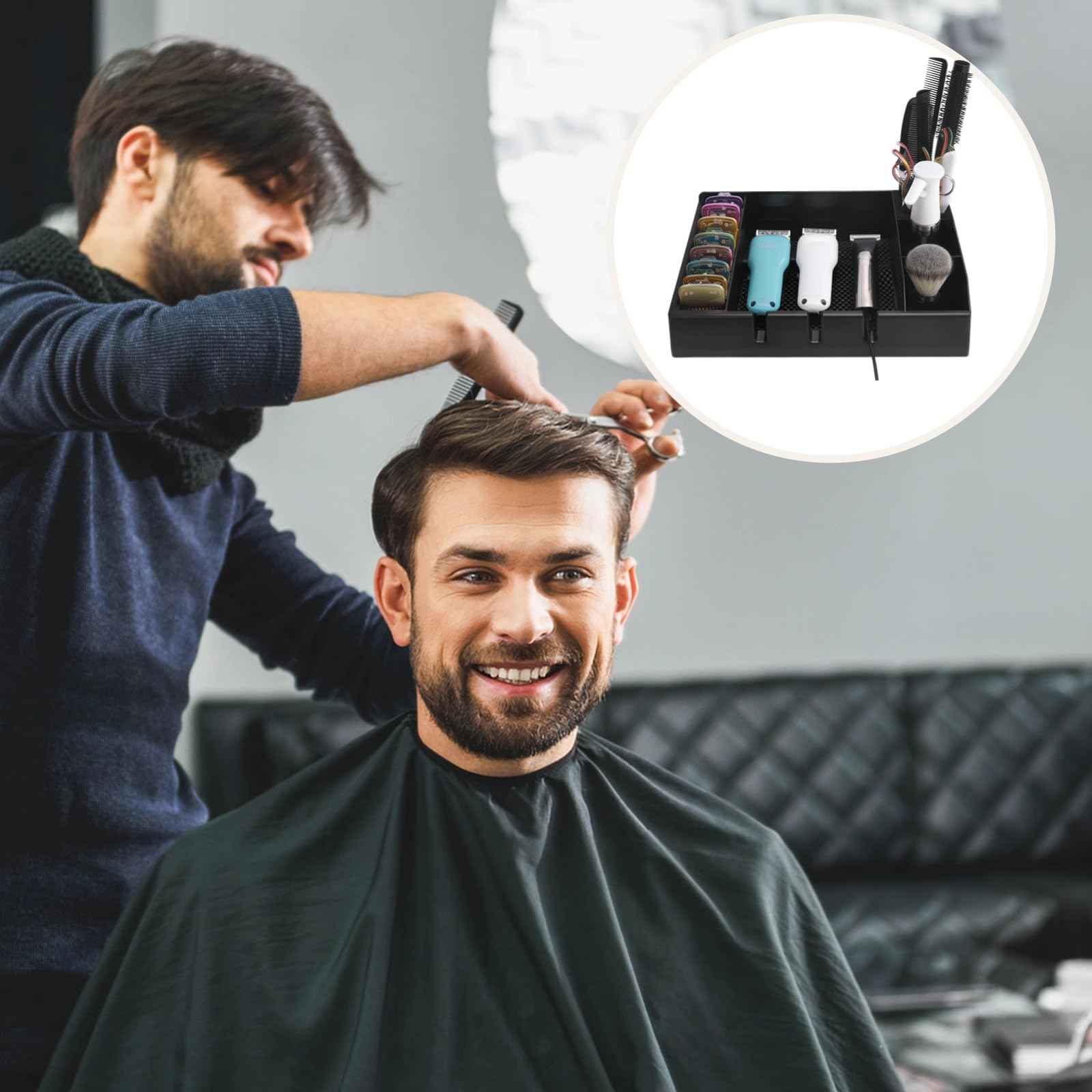 Hair Clipper Organizer Case, Multifunctional Barber Tray for Salon, Ideal for Storing Clippers, Scissors, Combs, and Other Tools, Non-Slip ABS Plastic Design