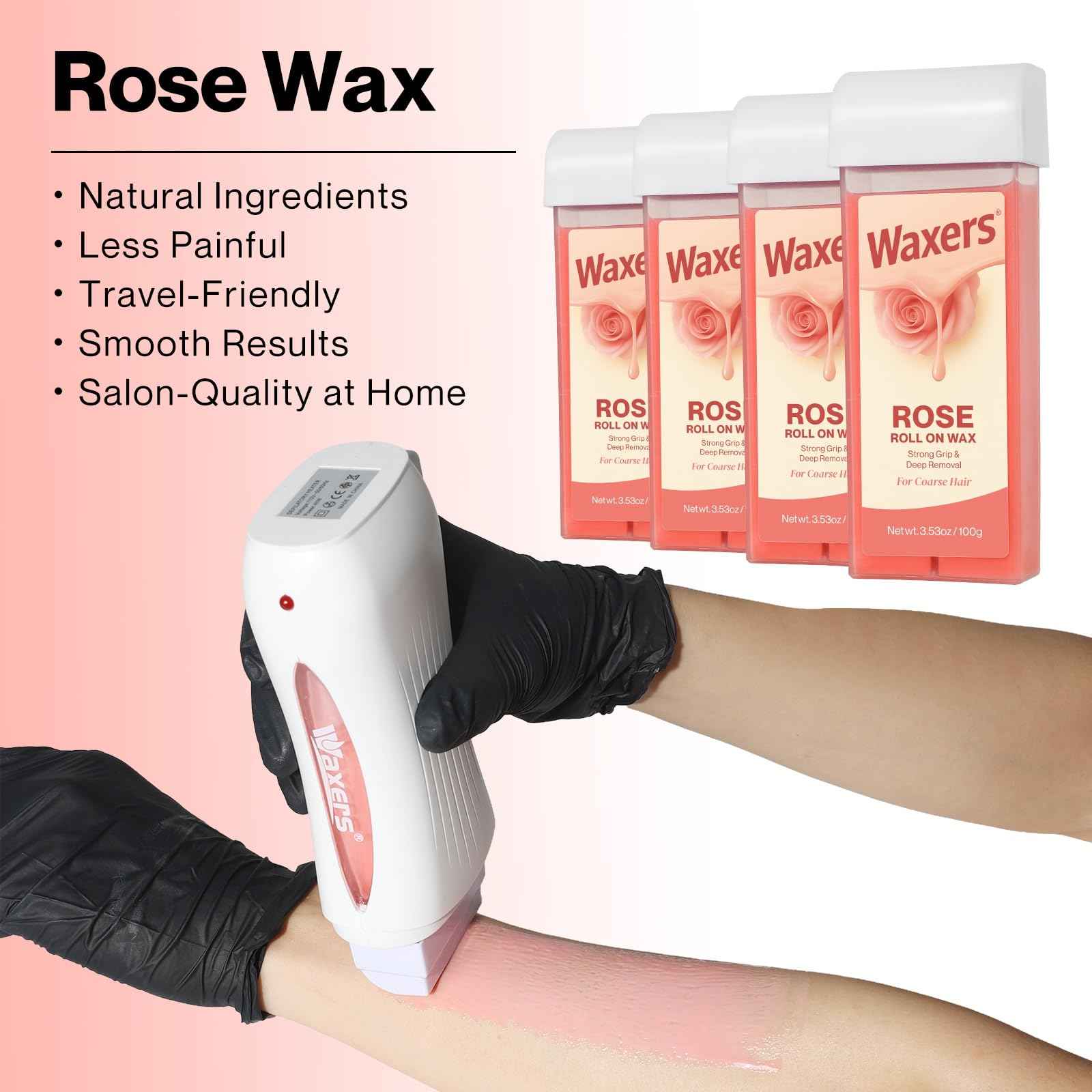 Waxers Roll on Wax Kit Professional Soft Wax Roller Depilatory for Coarse & Thick Hair Removal Waxing Roller Cartridge for Women Men at Home Rose