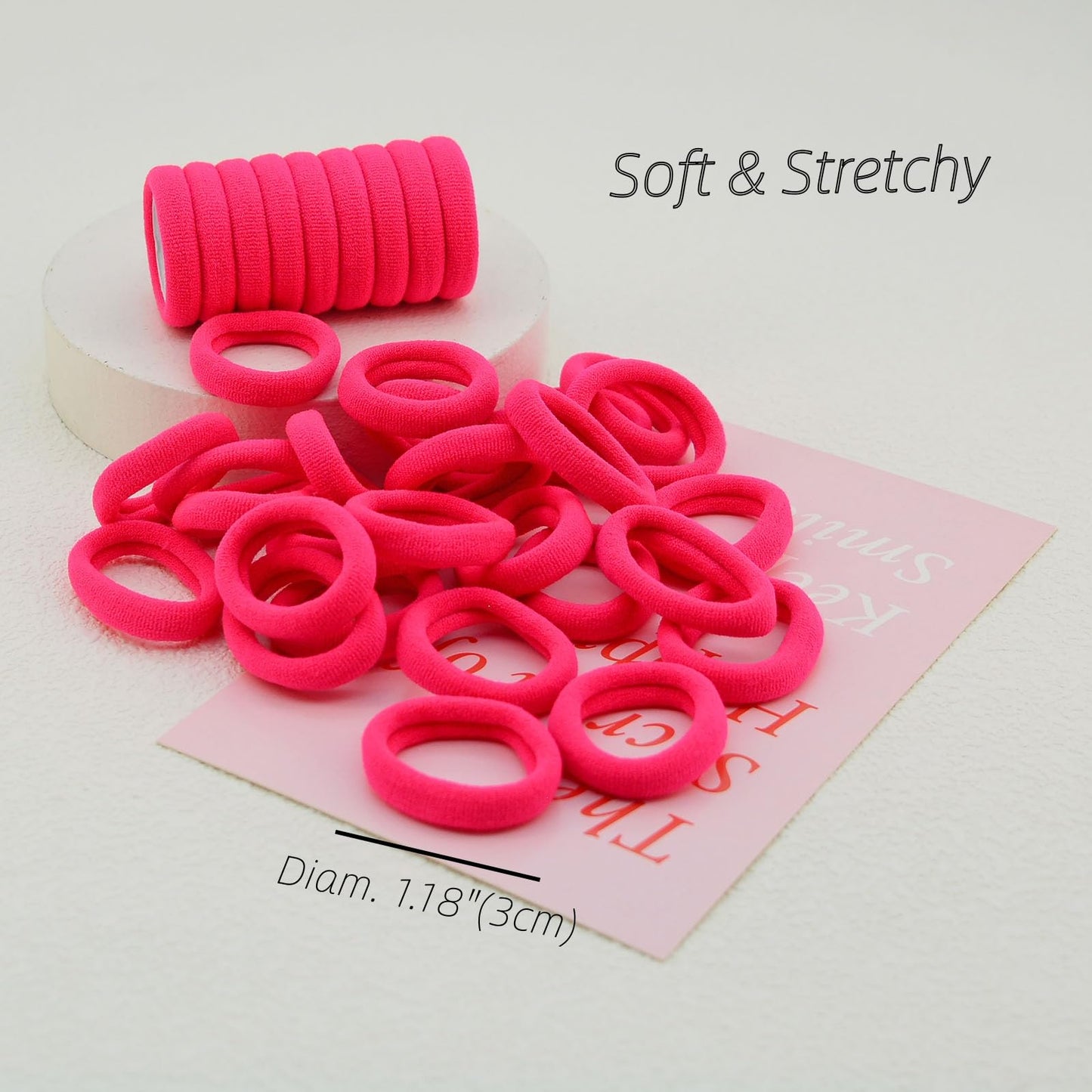 200 Pcs Solid Color Cotton Hair Ties for Women Girls' Elastics Hair Ties Seamless Ponytail Holder (hotpink)