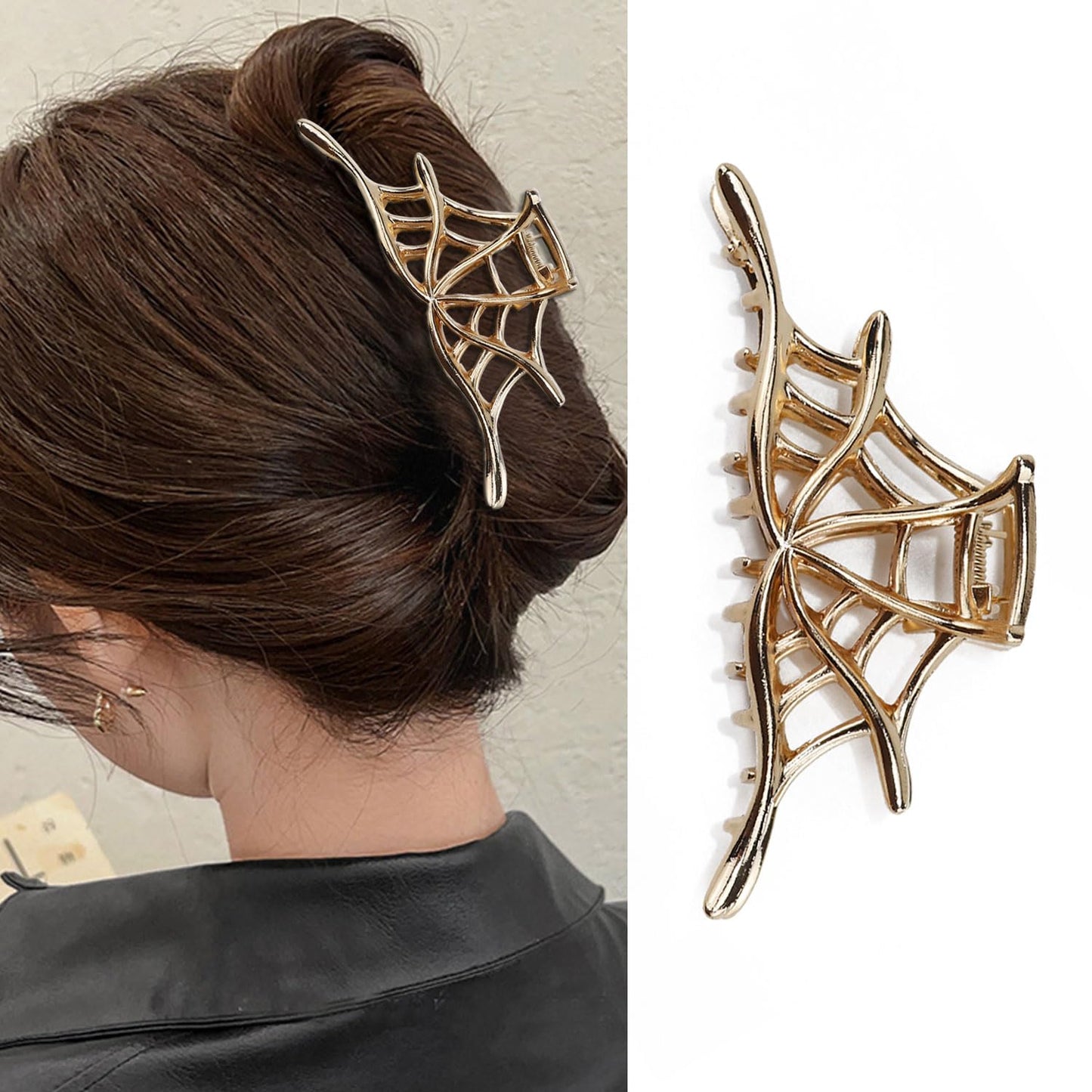 Metal Gold Spider-Web Hair Claw Clips for Women - No Slip Clamp for Thick or Thin Hair, Fashion Jaw Hair Clips