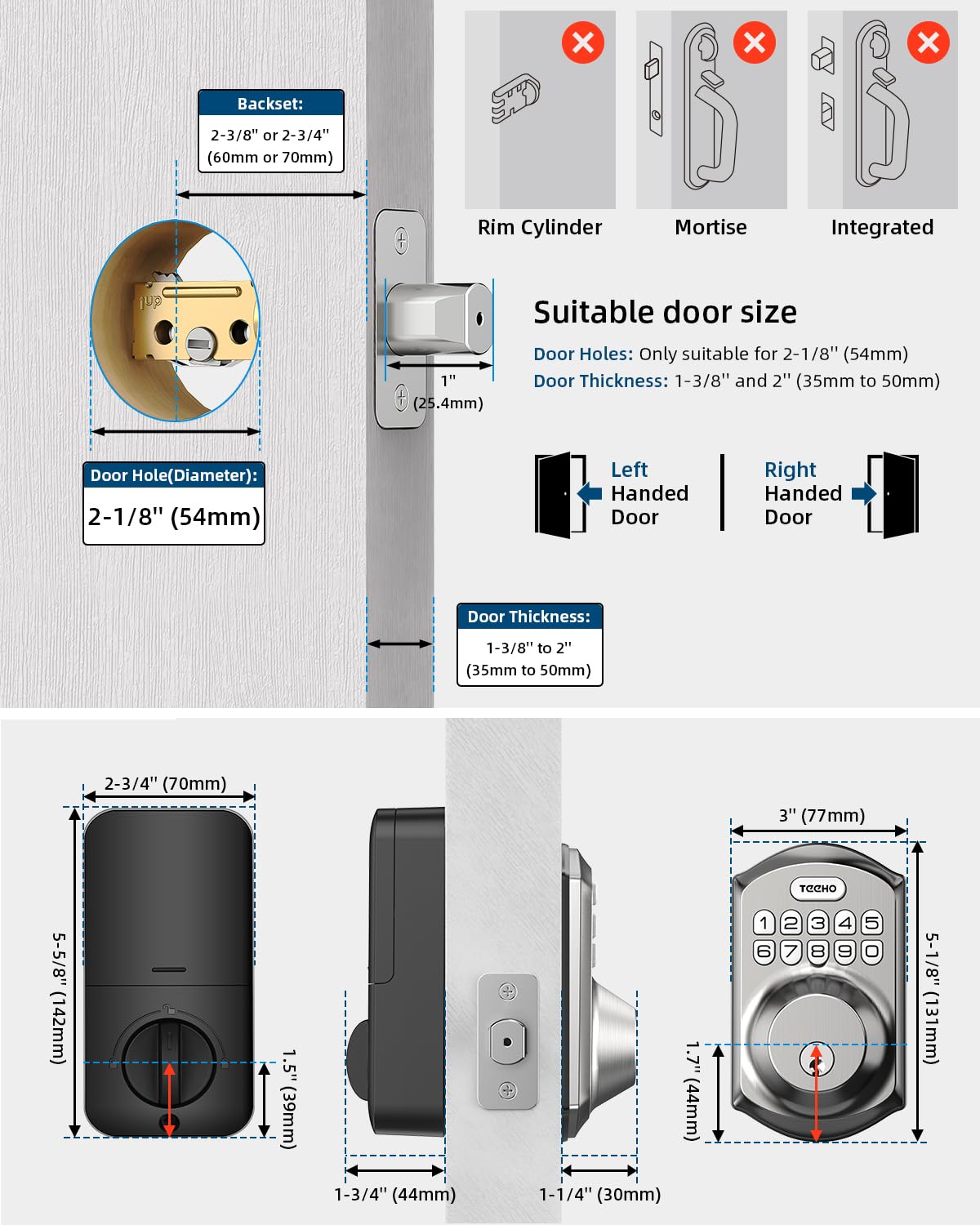 TEEHO TE001 Keyless Entry Door Lock with Keypad - Smart Deadbolt Lock for Front Door with 2 Keys - Auto Lock - Easy Installation - Satin Nickel