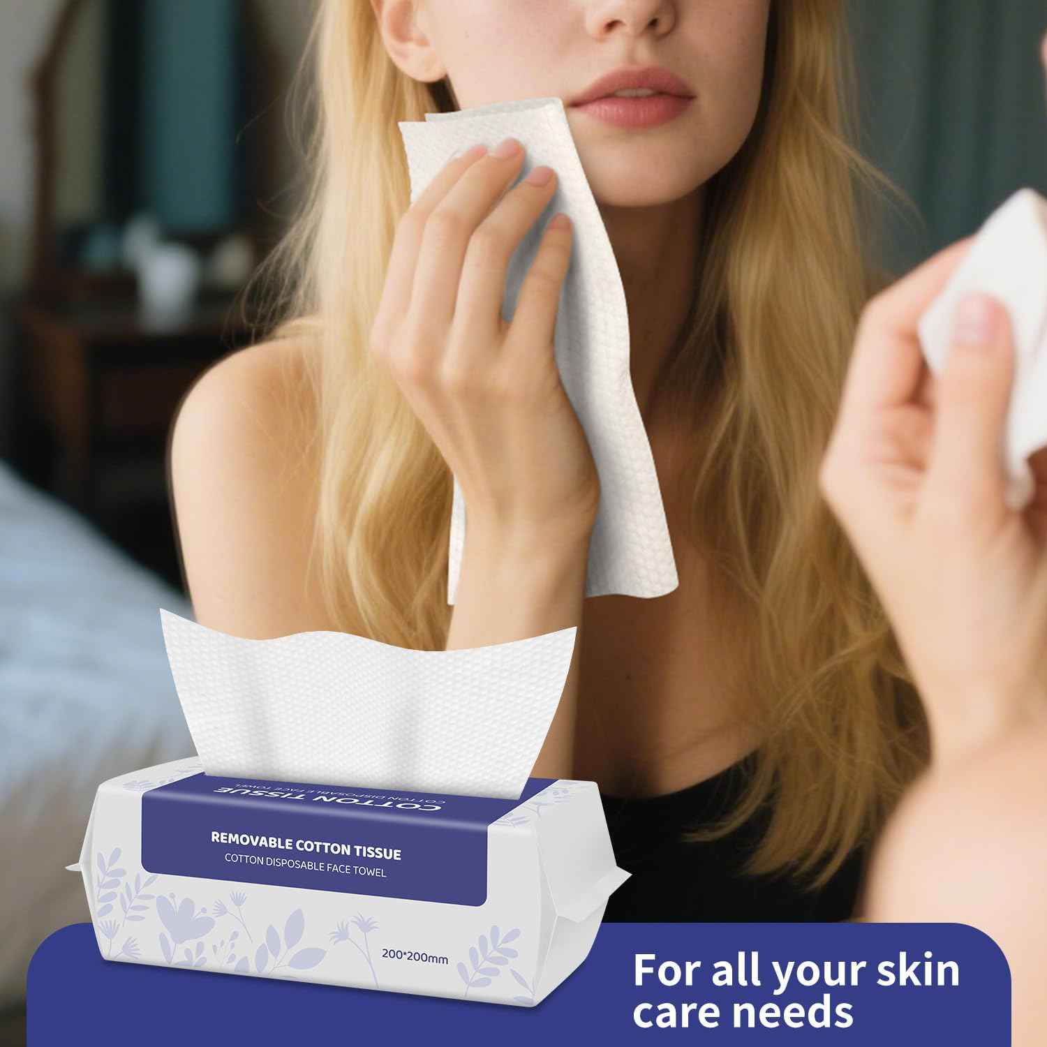 Soft Dry Wipe 6 Pack, 100% Cotton Face Tissues, Lint Free Facial Cleansing Towels, Extra Thick Dry and Wet Use for Cleansing,Sensitive Skin, Makeup Removing, Surface Cleaning