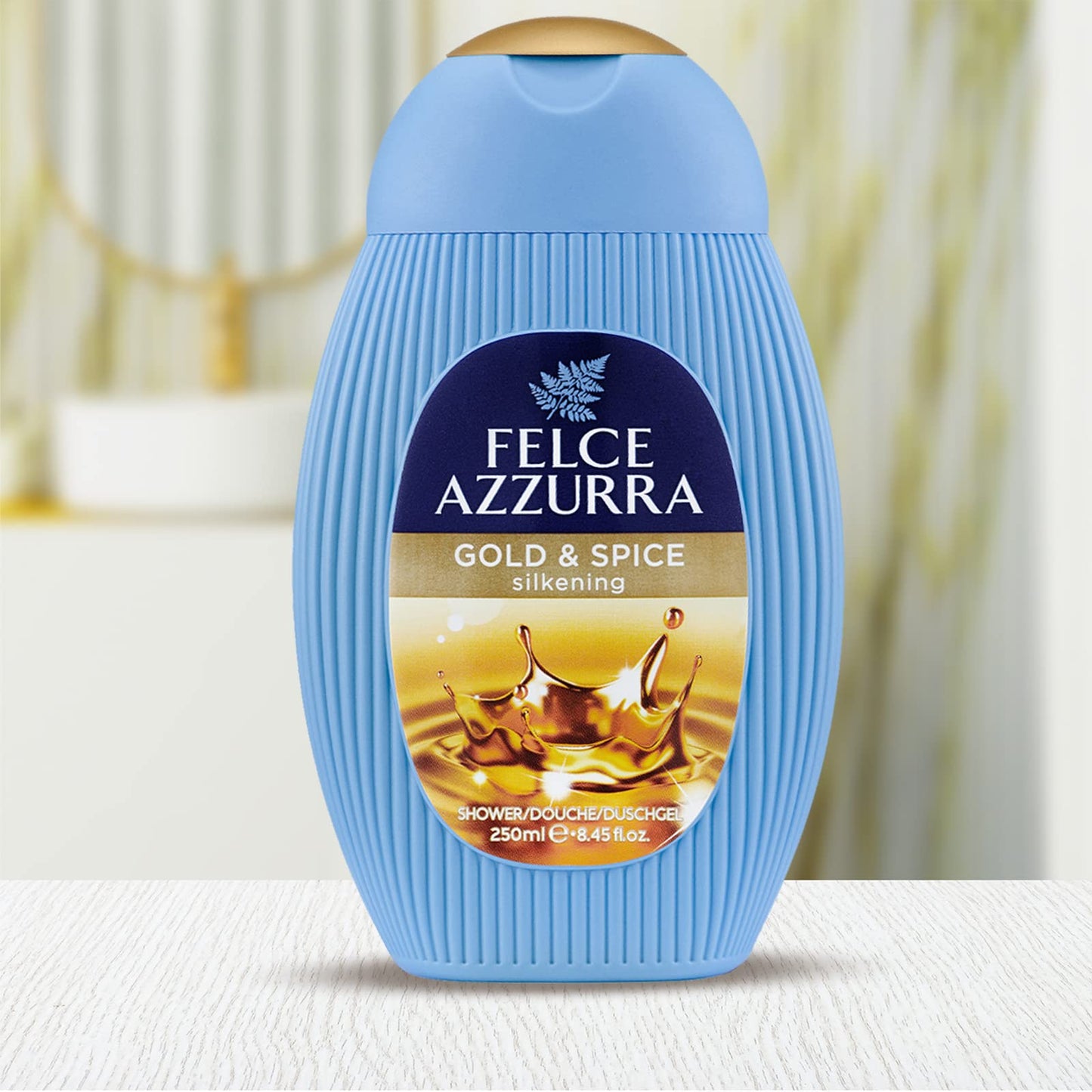 Felce Azzurra Gold And Spices - Silkening Essence Shower Gel - Blend With Fruity And Aromatic Notes - Leaves Your Skin Soft And Pleasantly Perfumed - Shower Gel Is Dermatologically Tested - 8.4 Oz