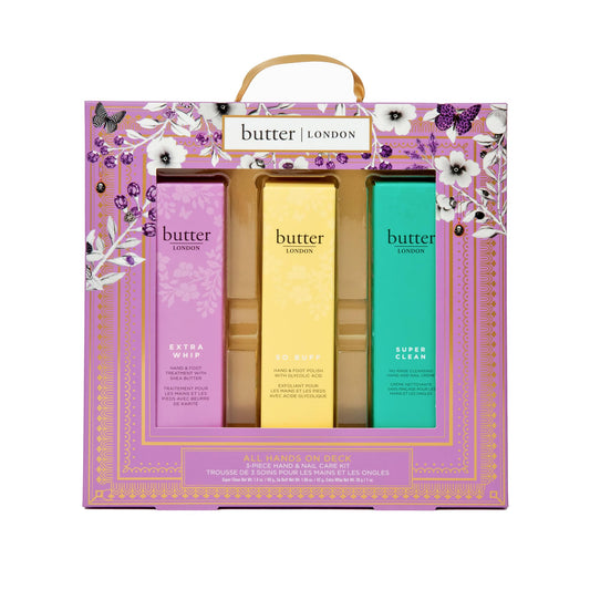 butter LONDON All Hands on Deck 3-Piece Hand & Nail Care Kit, Helps Moisturize & Restore Skin, At Home Manicure Prep, Vegan, Cruelty & Paraben Free