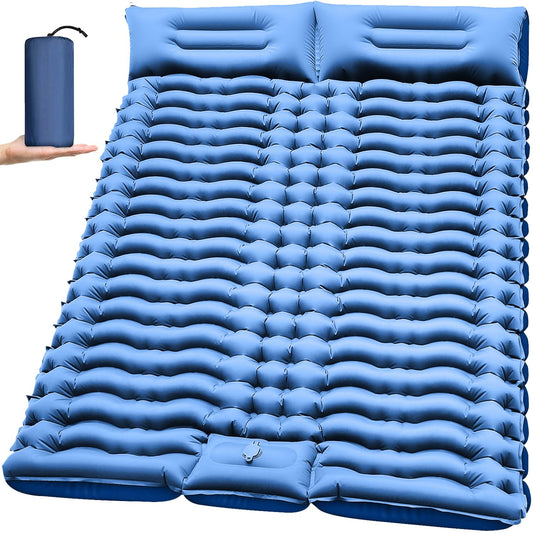 Double Sleeping Pad for Camping- Self Inflating 4" Extra-Thick with Pillow Built-in Foot Pump Inflatable Sleeping Mat for Backpacking, Hiking, Traveling, Tent