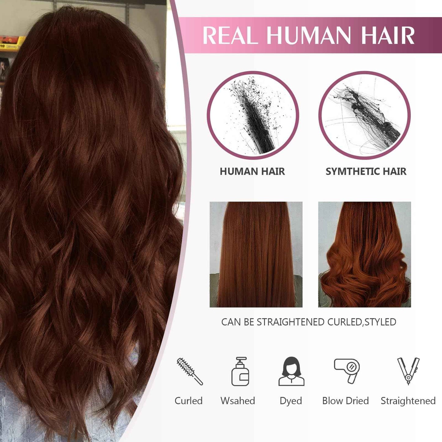 Fimislosion in Human Hair, 16 Inch Dark Auburn Real Human Hair Tape in Extensions, Invisible e ins Hair Extensions for Women, Seamless in 20Pcs 50Gram