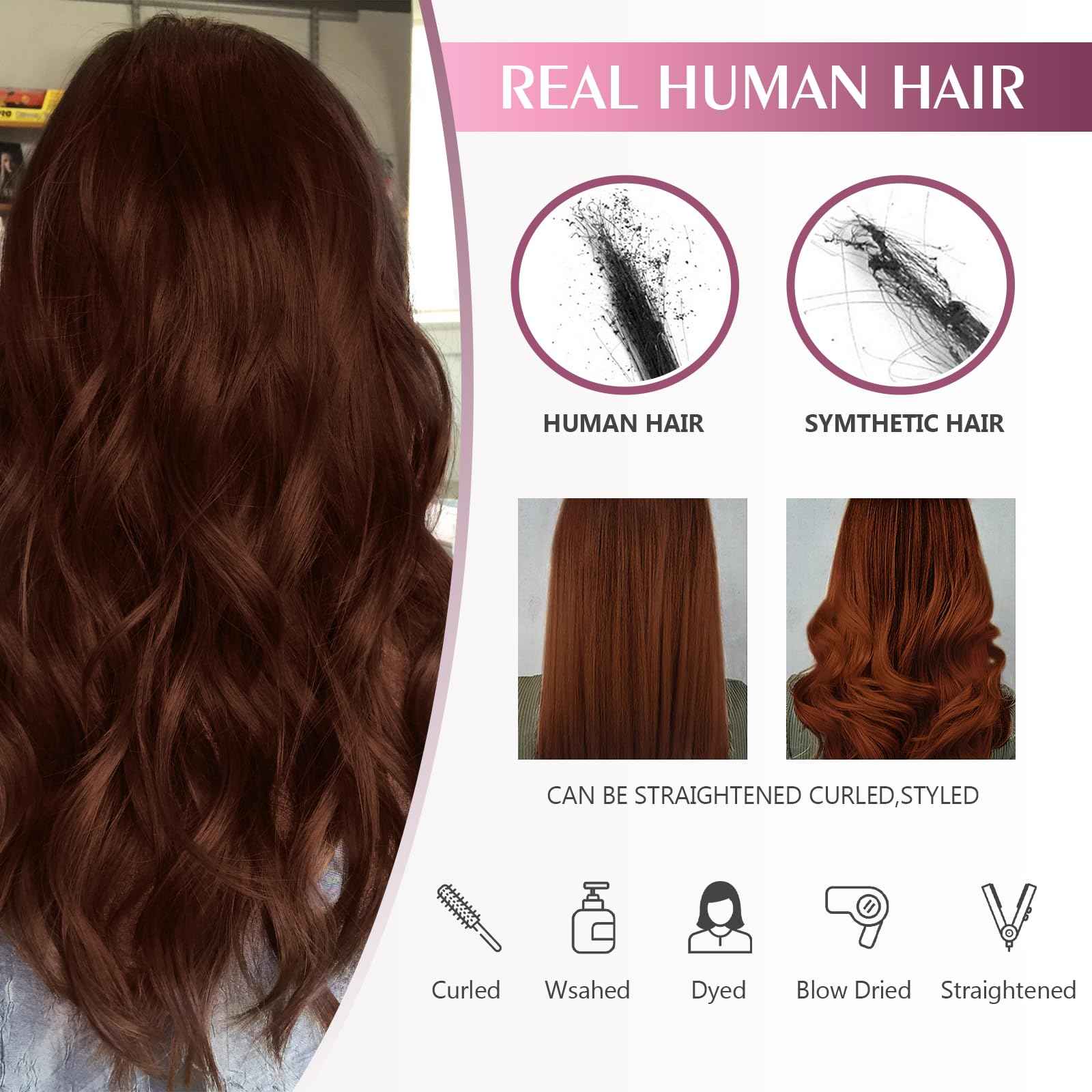 Fimislosion in Human Hair, 16 Inch Dark Auburn Real Human Hair Tape in Extensions, Invisible e ins Hair Extensions for Women, Seamless in 20Pcs 50Gram