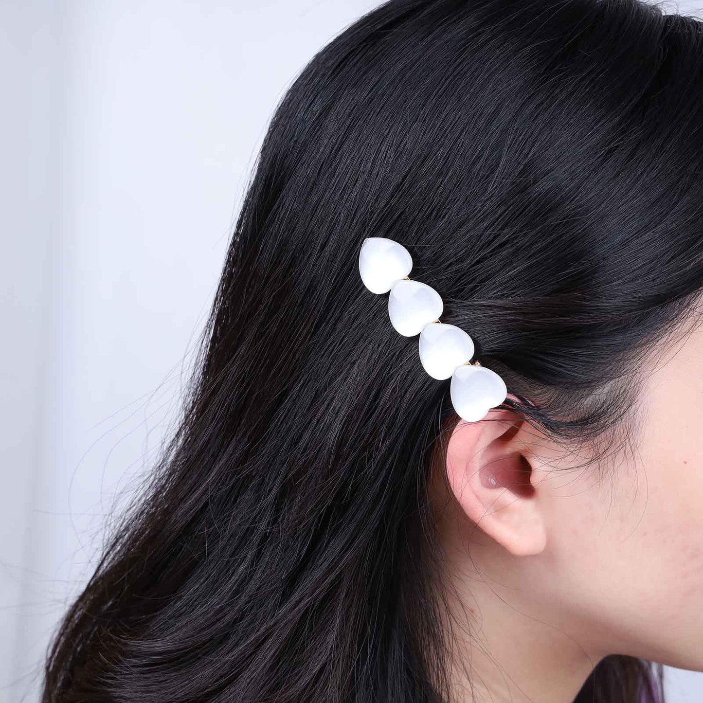 Iaceble Rhinestone Heart Hair Clip Cat Eye Stone Hair Barrette Opal Hair Clip Pins Heart Side Clip Head Clip White Pearl Shell Hairpins Decorative Hair Accessories(White Heart)