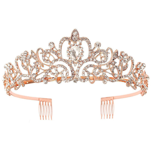 Papoopy Tiara Crown for Women, Headband Hair Accessories for Birthday Wedding Party Costume Rose