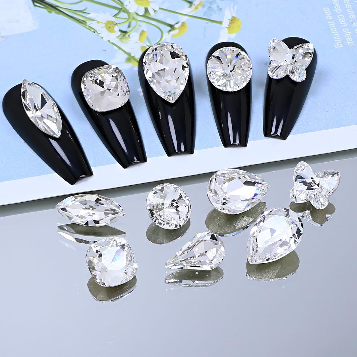 DONGZHOU 48pcs Mix Shape Crystal Nail Art Rhinestone Gems Point Back Fancy Stone Sew On Rhinestone Loose Crystal Sewing for Clothing Wedding Dress Nail Art Shoes Bags DIY Crafts