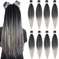 Pre Stretched Braiding Hair Extensions 20 Inch 8 Packs Professional Synthetic Braid Hair for women Crochet Braids Soft Yaki Texture Hot Water Setting(20",mixed black & sliver)