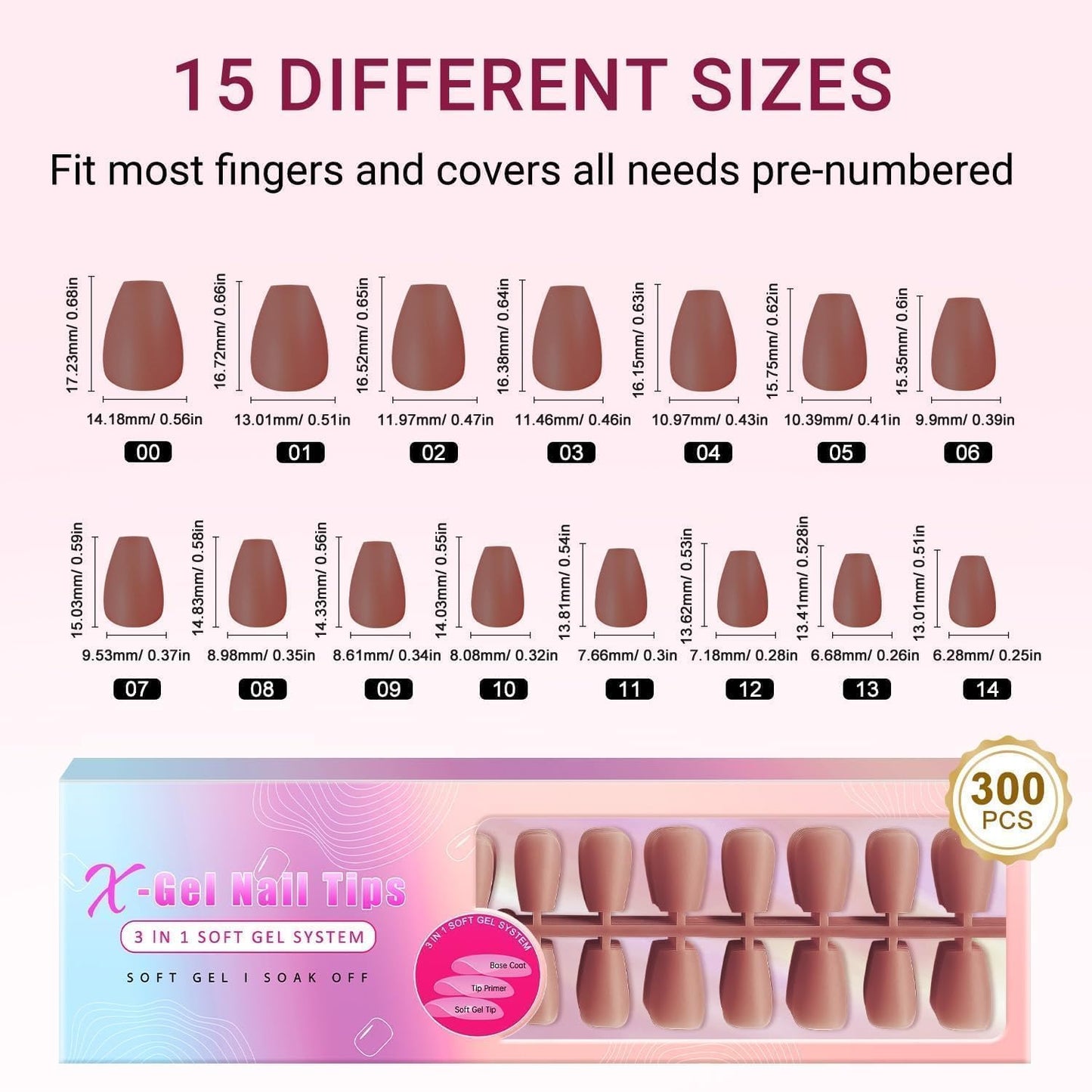 KQueenest Short Coffin Tips, Pre- Colored Gel x Nail Tips, Natural Press on Nails Short, Soft Gel Nails Tips, Ballerina Fake Nails, No Need File Gel Tip Nails Acrylic Nail 300 Pcs, Mauve