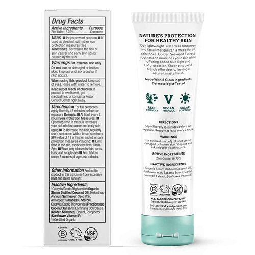 Badger Zinc Oxide Face Sunscreen SPF 30, Lightweight Mineral Sunscreen for Face, Matte Finish, No White Cast, Vegan, Water Resistant, Unscented, Mineral Sunblock Facial Lotion, 1.7 fl oz, 2-Pack