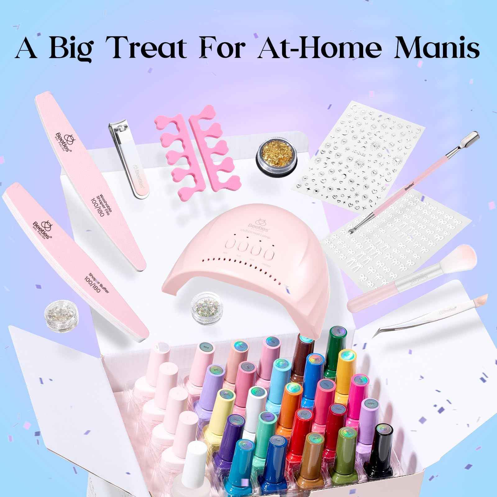 Beetles Gel Nail Polish Kit with U V Light - 25 Colors Gel Polish Set Fall Nail Fest Fragments of Time 45 Pcs Nails Kit with Tools DIY Salon Manicure Set Gifts for Women Girls - One Color One Bottle