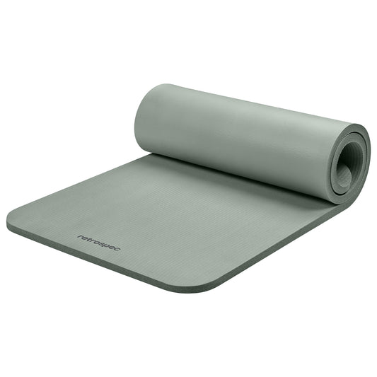 Retrospec Solana Yoga Mat 1" Thick w/Nylon Strap for Men & Women - Non Slip Exercise Mat for Home Yoga, Pilates, Stretching, Floor & Fitness Workouts - Sage