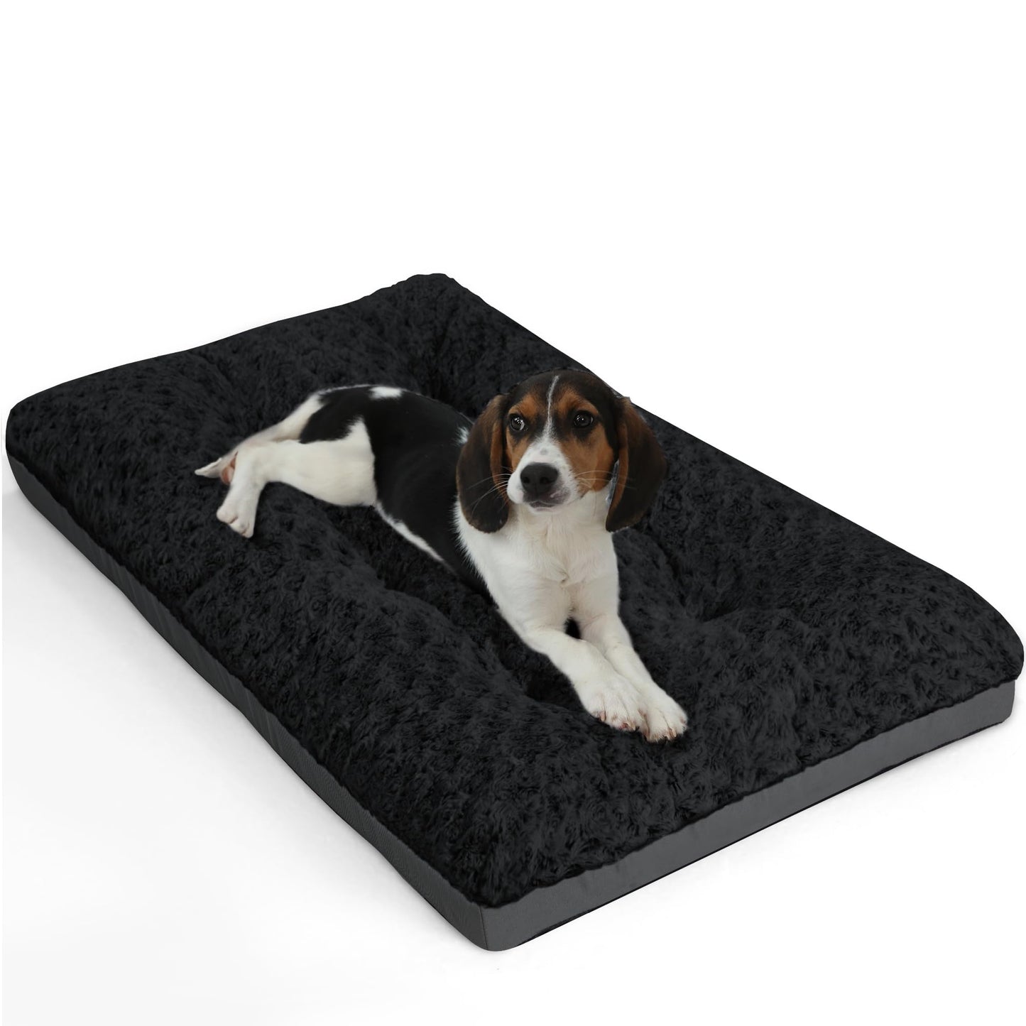 POCBLUE Deluxe Washable Dog Bed for Small Dogs Dog Crate Mat 24 inch Comfy Fluffy Kennel Pad Anti-Slip for Dogs Up to 25 lbs, 24" x 17", Black