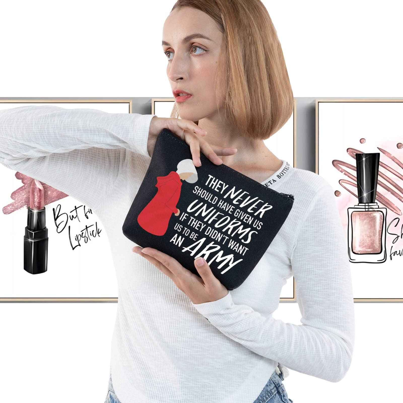 LEVLO Joan Alfred TV Show Cosmetic Make Up Bag Offred Fans Gift Republic of Gilead Merchandise (They Never Should Black)