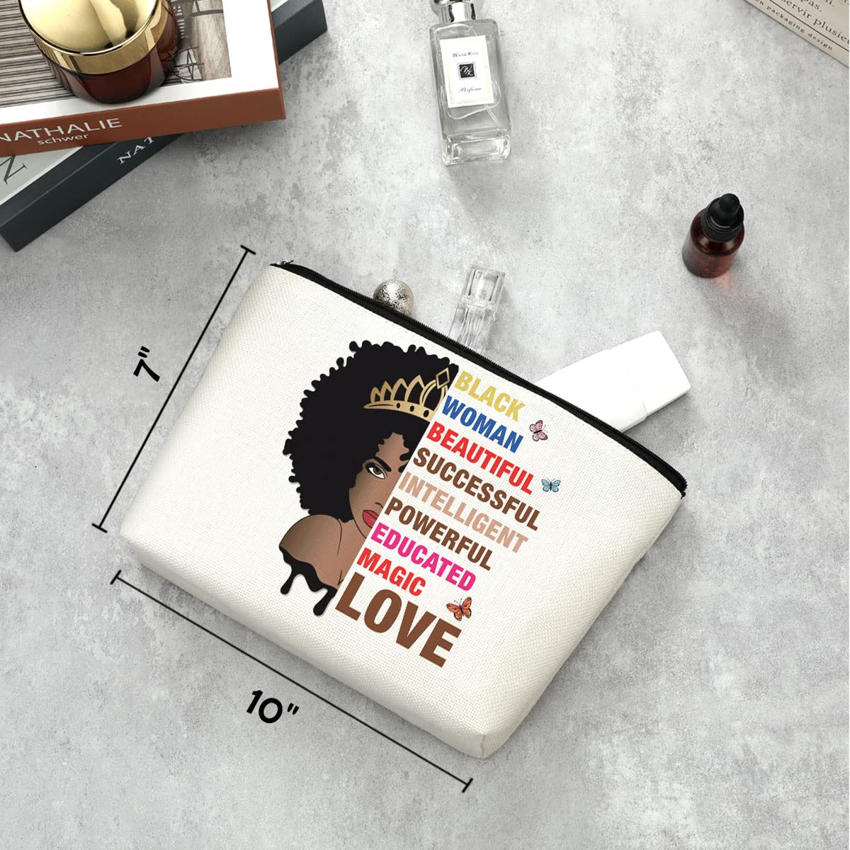 Black Woman Makeup Bag Afro Black Girl African American Cosmetic Bag Inspirational Gifts for Women Mom Sister Daughter Best Friends Nurse Coworker Bridesmaid Birthday Graduation Friendship Christmas