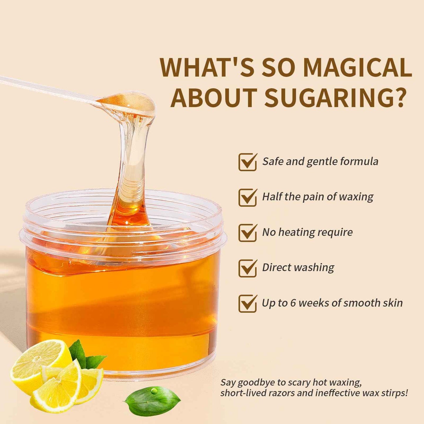 Sugar Wax Kit for Hair Removal: 10.6 Organic Sugaring Wax for Face Body Legs Bikini Back - with Large Strips and Sticks, Care Oils and Gloves