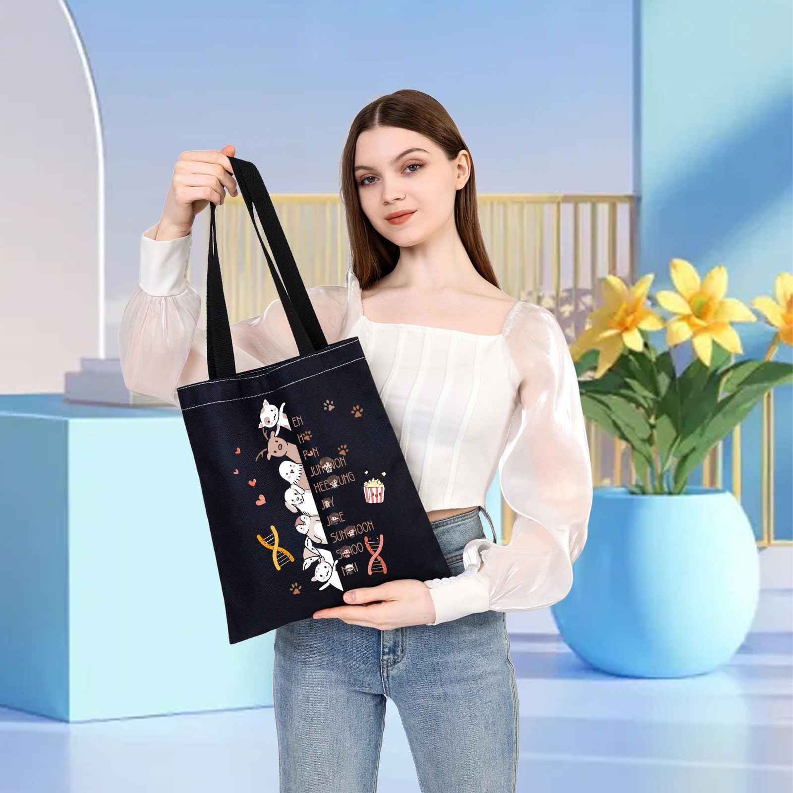 WSNANG Korea Group Gifts New Album Canvas Makeup Bag Gift for Korean Music Fan Lovers Cosmetic Bag Gift Music Merch (E TB)