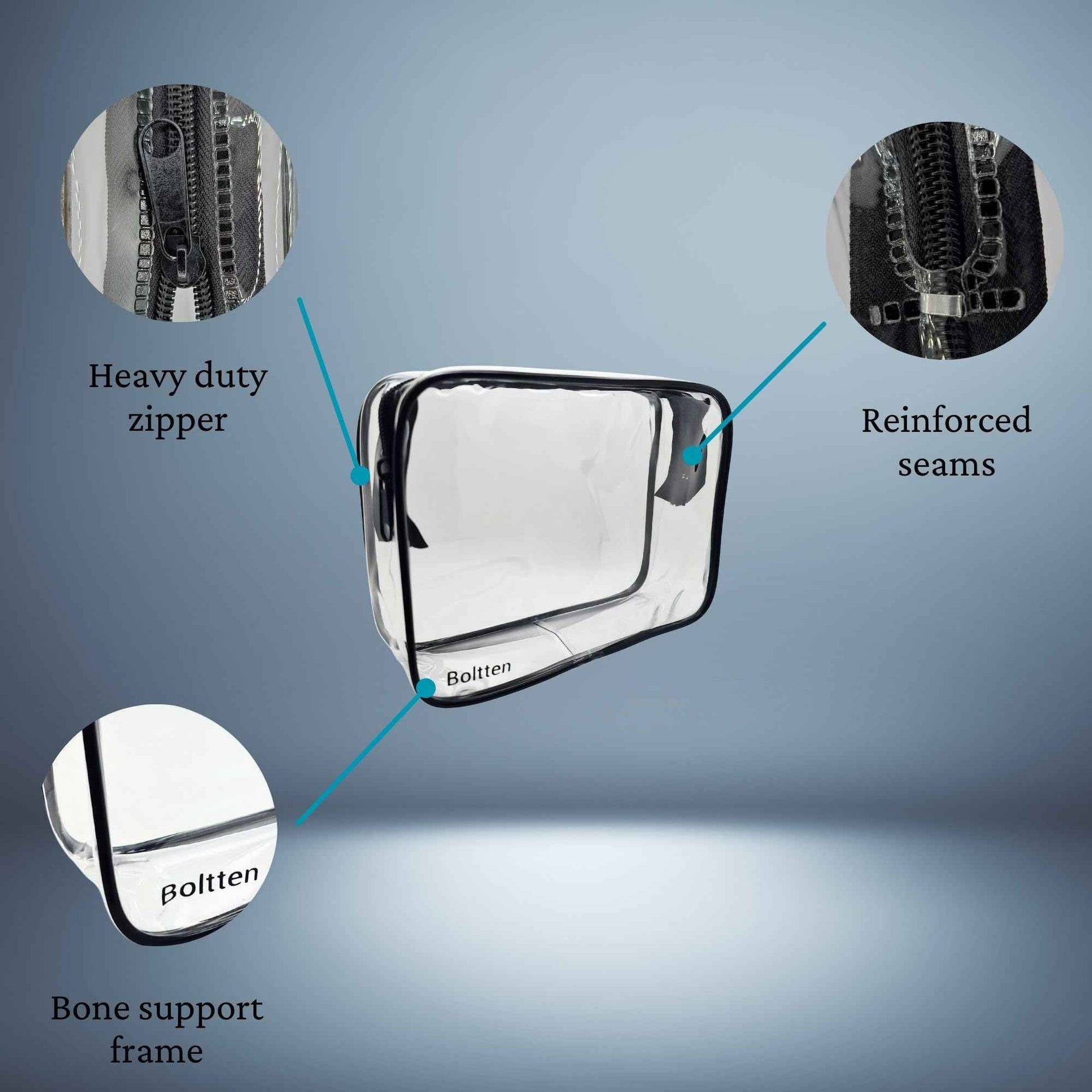 Boltten TSA Approved Clear Toiletry Bag 2-Pack, Quart Size Travel Cosmetic & Makeup Bags, Carry-On Airport Compliant