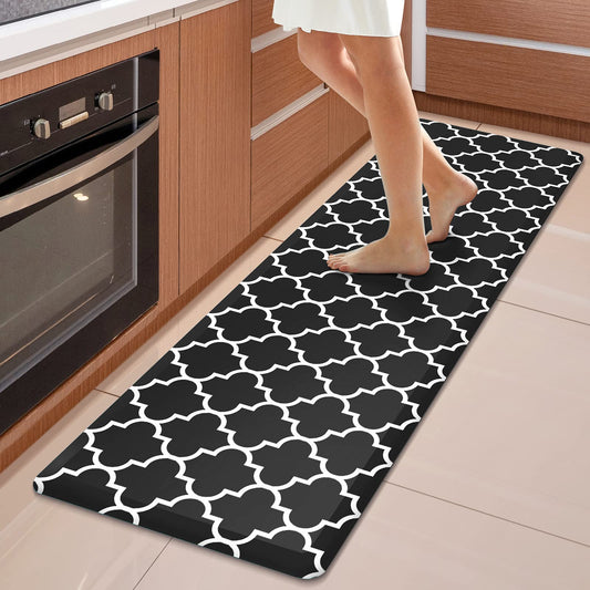 WISELIFE Kitchen Mat Cushioned Anti-Fatigue Kitchen Rug,17.3"x 60",Non Slip Waterproof Kitchen Mats and Rugs Heavy Duty PVC Ergonomic Comfort Mat for Kitchen, Floor Home, Office, Sink, Laundry,Black